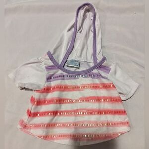EUC Ultra rare build a bear hoodie shirt white pink striped shirt purple trim